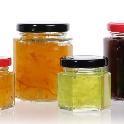 High Quality Customized Hexagon Shape Glass Jar for Honey Jams Food Storage With Lid
