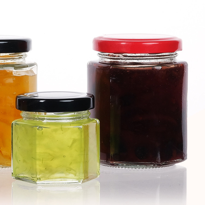 High Quality Customized Hexagon Shape Glass Jar for Honey Jams Food Storage With Lid