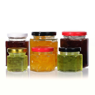 High Quality Customized Hexagon Shape Glass Jar for Honey Jams Food Storage With Lid