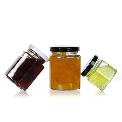 High Quality Customized Hexagon Shape Glass Jar for Honey Jams Food Storage With Lid