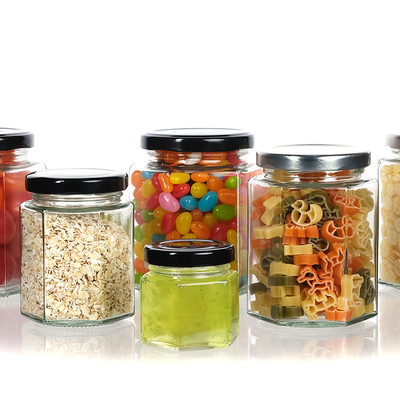 High Quality Customized Hexagon Shape Glass Jar for Honey Jams Food Storage With Lid