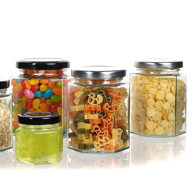 High Quality Customized Hexagon Shape Glass Jar for Honey Jams Food Storage With Lid