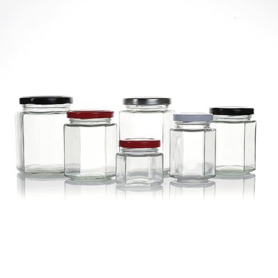 Wholesale Price Available Different Sizes Full Foam Packing Hexagonal Honey Jars Glass