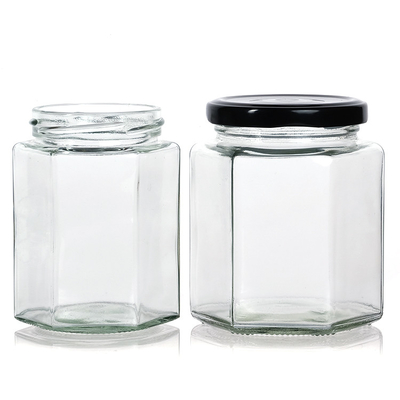 Wholesale Price Available Different Sizes Full Foam Packing Hexagonal Honey Jars Glass