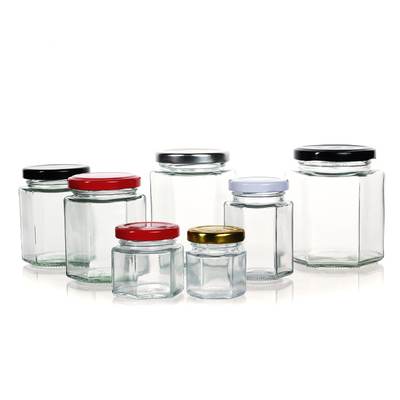 Wholesale Price Available Different Sizes Full Foam Packing Hexagonal Honey Jars Glass