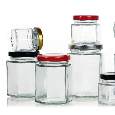 Hexagon Shaped Honey Jam Jar Glass 180ml /280ml / 380ml 250g 390g 500g Food Jars With Cover