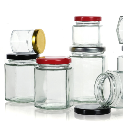 Hexagon Shaped Honey Jam Jar Glass 180ml /280ml / 380ml 250g 390g 500g Food Jars With Cover