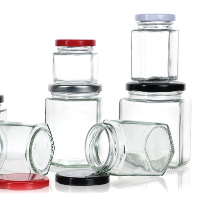 Hexagon Shaped Honey Jam Jar Glass 180ml /280ml / 380ml 250g 390g 500g Food Jars With Cover
