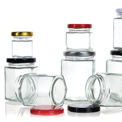 Hexagon Shaped Honey Jam Jar Glass 180ml /280ml / 380ml 250g 390g 500g Food Jars With Cover