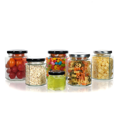 Hexagon Shaped Honey Jam Jar Glass 180ml /280ml / 380ml 250g 390g 500g Food Jars With Cover