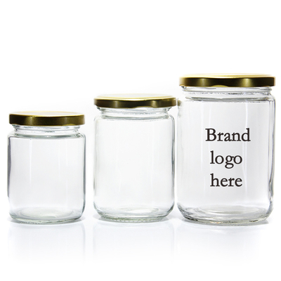 Custom Logo Wholesale Food Grade Transparent Round Food Storage Glass Container Jar With Screw Metal Lid for Food Packing