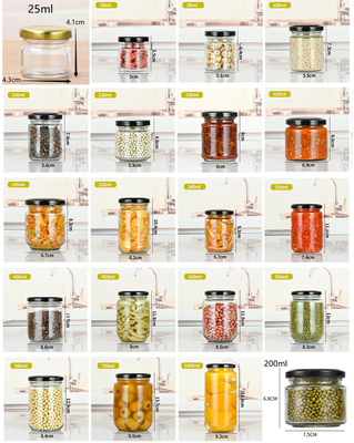 Custom Logo Wholesale Food Grade Transparent Round Food Storage Glass Container Jar With Screw Metal Lid for Food Packing