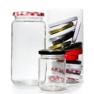 Custom Logo Wholesale Food Grade Transparent Round Food Storage Glass Container Jar With Screw Metal Lid for Food Packing