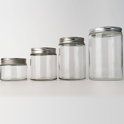 Food Storage 120ml-1000ml Straight Round Clear Glass Honey Jam Spice Jar With Aluminium Lid