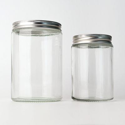 Food Storage 120ml-1000ml Straight Round Clear Glass Honey Jam Spice Jar With Aluminium Lid