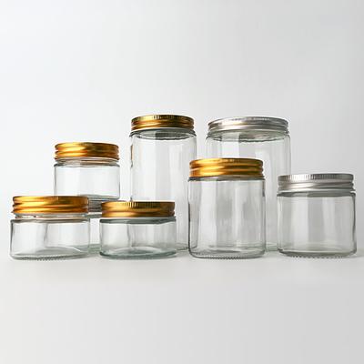 Food Storage 120ml-1000ml Straight Round Clear Glass Honey Jam Spice Jar With Aluminium Lid