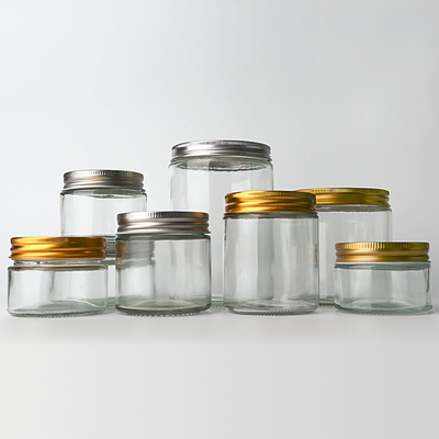Food Storage 120ml-1000ml Straight Round Clear Glass Honey Jam Spice Jar With Aluminium Lid