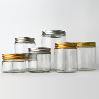 Food Storage 120ml-1000ml Straight Round Clear Glass Honey Jam Spice Jar With Aluminium Lid