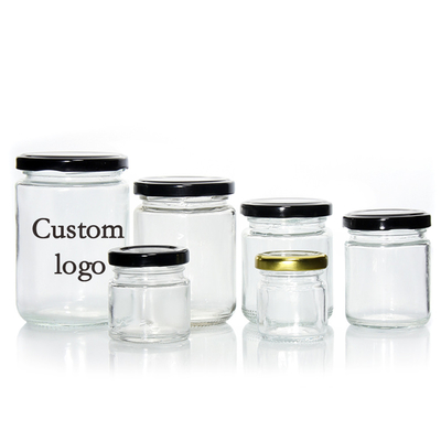 Custom Logo Clear Round Shape Food Storage Canning Pickles Food Glass Jars Food Grade Container With Metal Lids