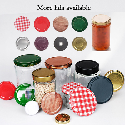 Custom Logo Clear Round Shape Food Storage Canning Pickles Food Glass Jars Food Grade Container With Metal Lids