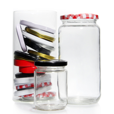 Custom Logo Clear Round Shape Food Storage Canning Pickles Food Glass Jars Food Grade Container With Metal Lids