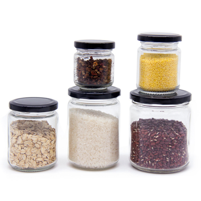 Custom Logo Clear Round Shape Food Storage Canning Pickles Food Glass Jars Food Grade Container With Metal Lids