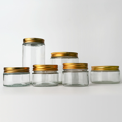 Hot Selling 50ml - 260ml 47mm Diameter Clear Glass Bottle Jar Glass Food Storage Container With Gold Silver Aluminum Lid