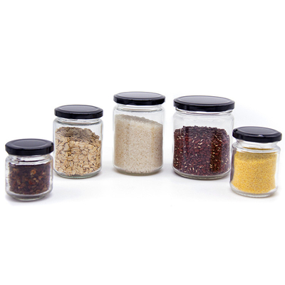Custom Logo Transparent Food Storage Container Round Jam Food Grade Glass Jars  With Mental Screw Lids for Food Packing