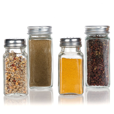 4oz Kitchen Storage Square Container Bottles Acacia Wooden Glass Spice Jars With Bamboo Lids Set