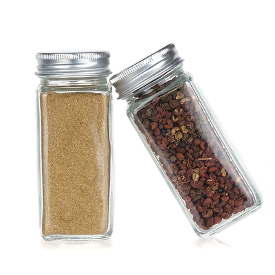 4oz Kitchen Storage Square Container Bottles Acacia Wooden Glass Spice Jars With Bamboo Lids Set