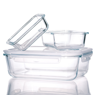 Eco-Friendly Prep Clear Rectangular Glass Bento Lunch Box Glass Food Storage Containers for Meal