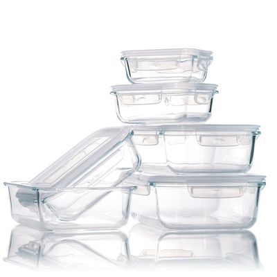 Eco-Friendly Prep Clear Rectangular Glass Bento Lunch Box Glass Food Storage Containers for Meal