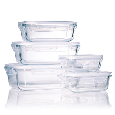 Eco-Friendly Prep Clear Rectangular Glass Bento Lunch Box Glass Food Storage Containers for Meal