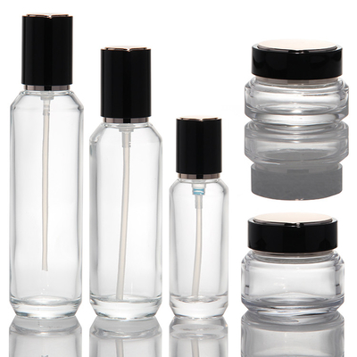 Wholesale Private Label Cosmetic Dropper Bottle Transparent Skincare Set Packaging Lotion Toner Perfume Oil Cream Jar