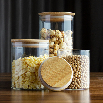 Square Full Sizes High Borosilicate Glass Storage Jar for Food Storage With Bamboo Lid
