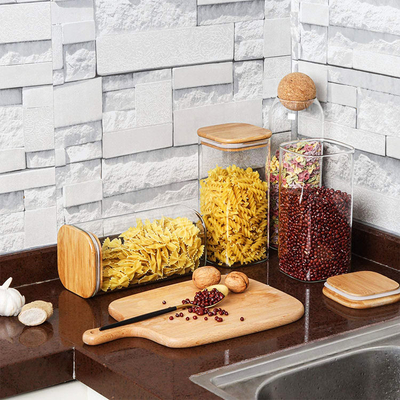 Square Full Sizes High Borosilicate Glass Storage Jar for Food Storage With Bamboo Lid