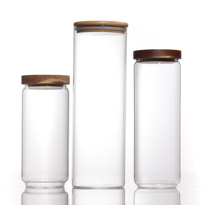 Square Full Sizes High Borosilicate Glass Storage Jar for Food Storage With Bamboo Lid