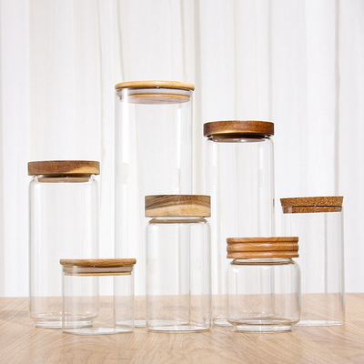 Square Full Sizes High Borosilicate Glass Storage Jar for Food Storage With Bamboo Lid