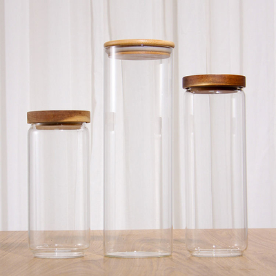 Stripe Borosilicate Glass Jar with Acacia Wood Screw Lid