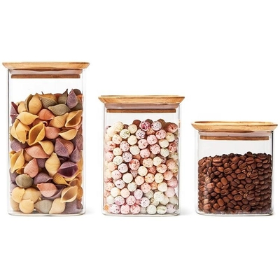 Stripe Borosilicate Glass Jar with Acacia Wood Screw Lid