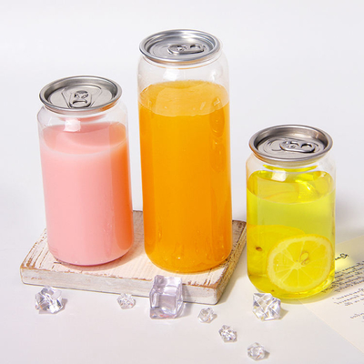 Plastic Easy Open Juice Round Soda Cans with Lids 350ml 500ml Disposable Pet Easy Open Cans Bottles