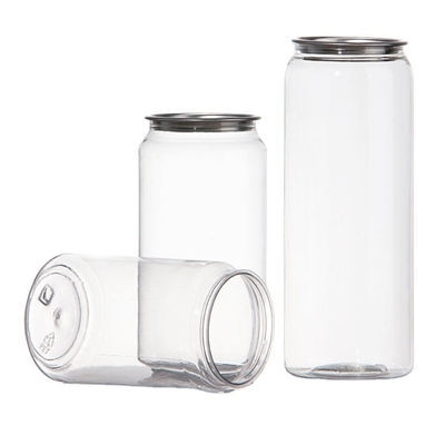 330ml 500ml PET Plastic Can Transparent Empty Bottle with Easy Open Aluminum Lids