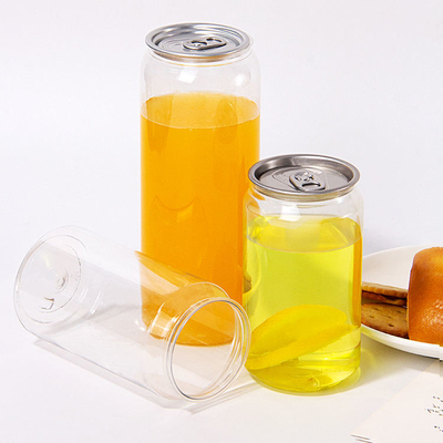 Hot Selling Custom PET 350ml 450ml 550ml clear Plastic Cans for Milk Tea or Juice With Aluminum Easy Open Lid
