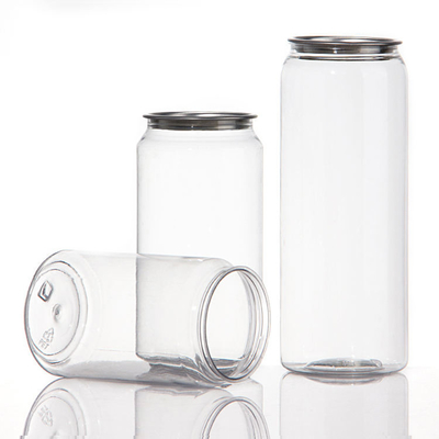 Hot Selling Custom PET 350ml 450ml 550ml clear Plastic Cans for Milk Tea or Juice With Aluminum Easy Open Lid