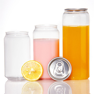 Hot Selling Custom PET 350ml 450ml 550ml clear Plastic Cans for Milk Tea or Juice With Aluminum Easy Open Lid