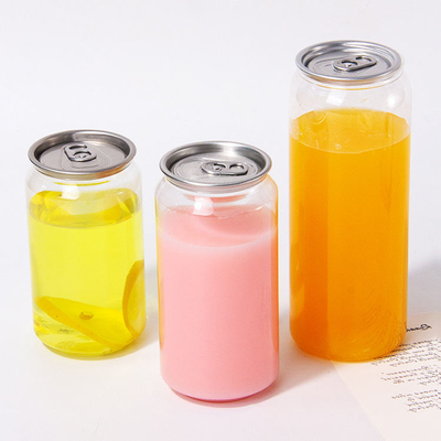 Hot Selling Custom PET 350ml 450ml 550ml clear Plastic Cans for Milk Tea or Juice With Aluminum Easy Open Lid