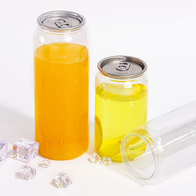 Hot Selling Custom PET 350ml 450ml 550ml clear Plastic Cans for Milk Tea or Juice With Aluminum Easy Open Lid