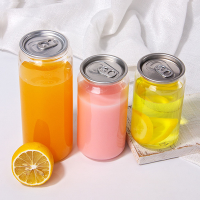 250 Ml 330 Ml 350 Ml 500 Ml 650 Ml 700 Ml Transparent Plastic Can Soda Bottle With Aluminum Lid Customized Pet Cans