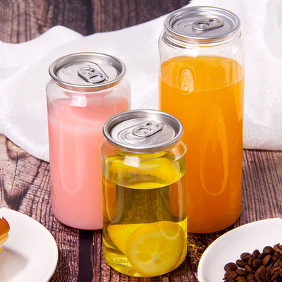 250 Ml 330 Ml 350 Ml 500 Ml 650 Ml 700 Ml Transparent Plastic Can Soda Bottle With Aluminum Lid Customized Pet Cans