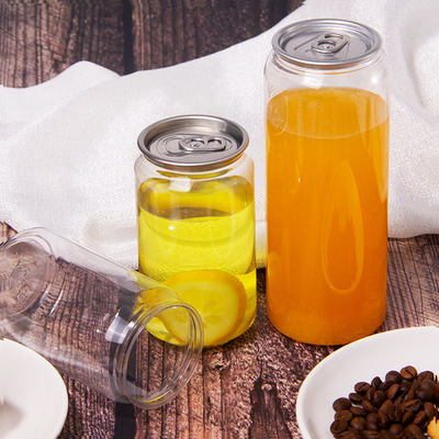 250 Ml 330 Ml 350 Ml 500 Ml 650 Ml 700 Ml Transparent Plastic Can Soda Bottle With Aluminum Lid Customized Pet Cans